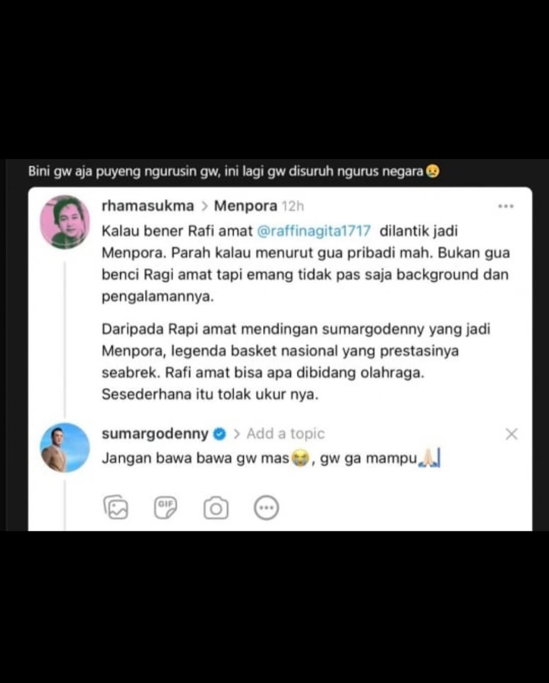 Nama Denny Sumargo mendadak ikut diseret dalam pembahasan sosok calon Menteri Pemuda dan Olahrag
